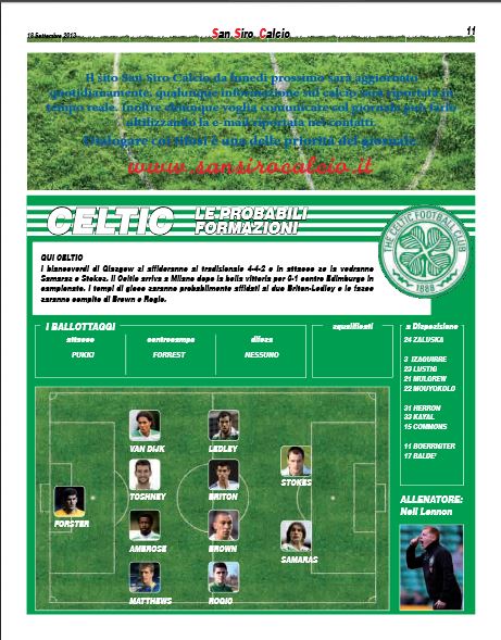 Celtic team line-ups in the San Siro newspaper