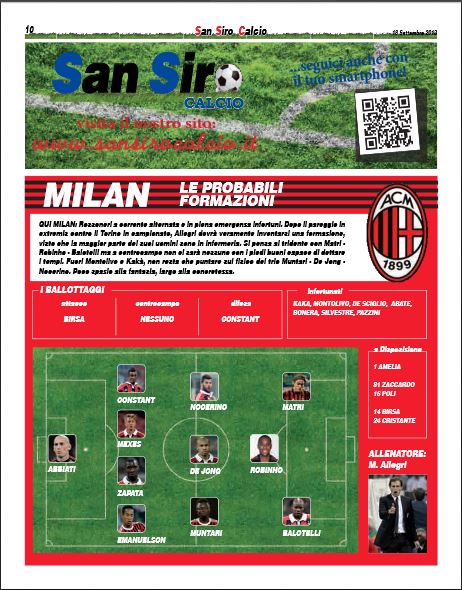 Milan team line-ups in the San Siro newspaper