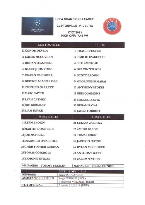 Official Teamsheet