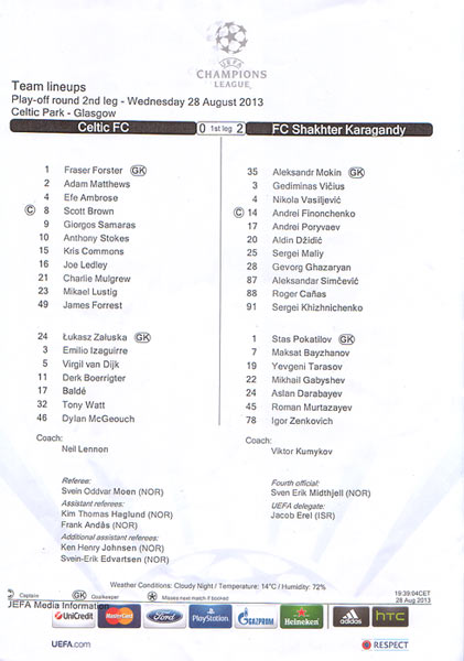 Official Teamsheet