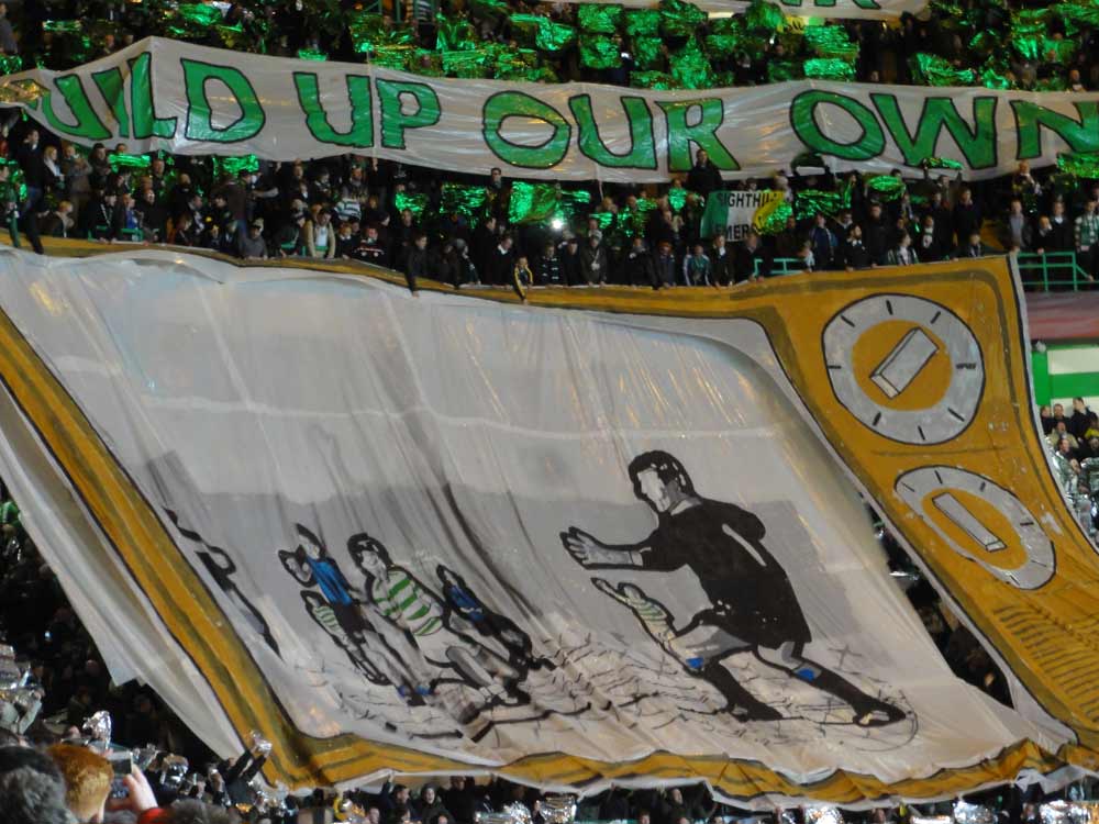 Green Brigade banner showing Celtic v Inter 1967