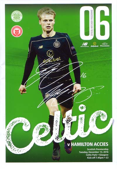 Match programme Inverness CT v Celtic FC 18/09/2016