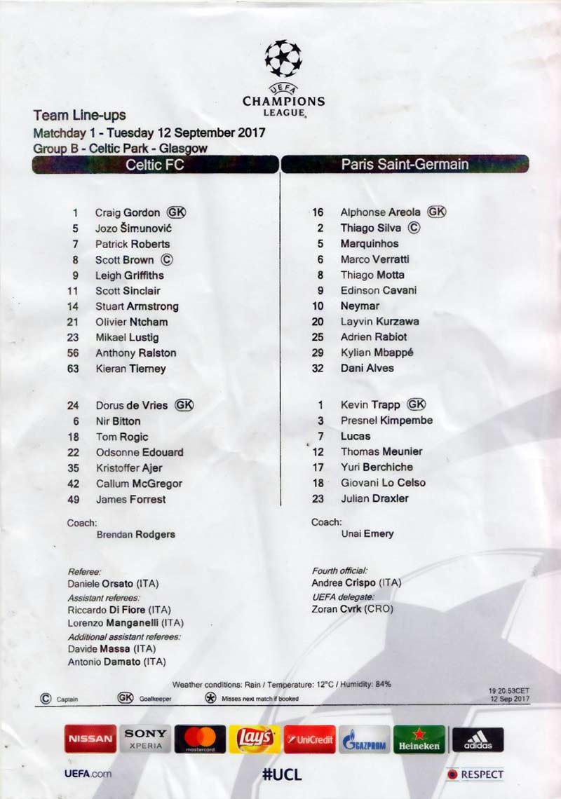 Official Teamsheet