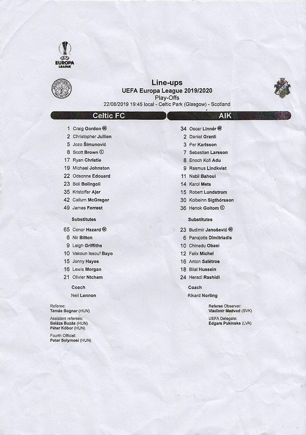 Official Teamsheet