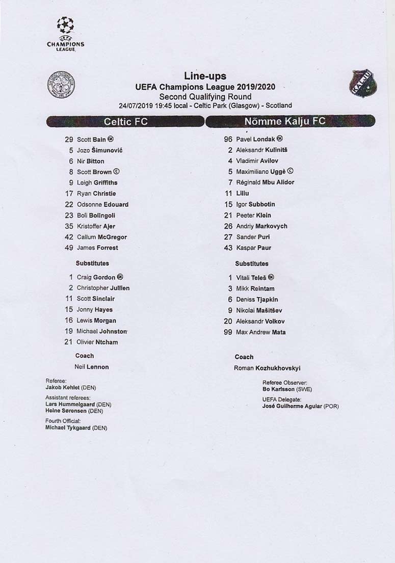 Official Teamsheet