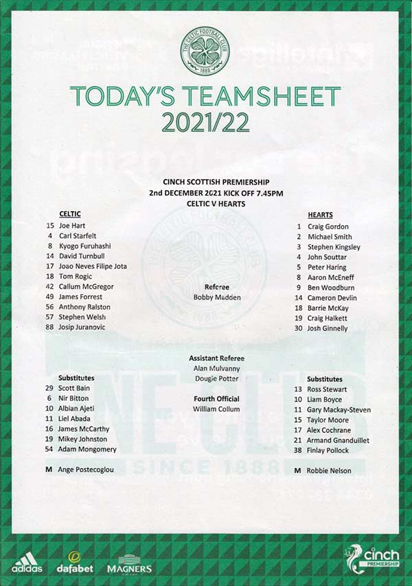 Official teamsheet