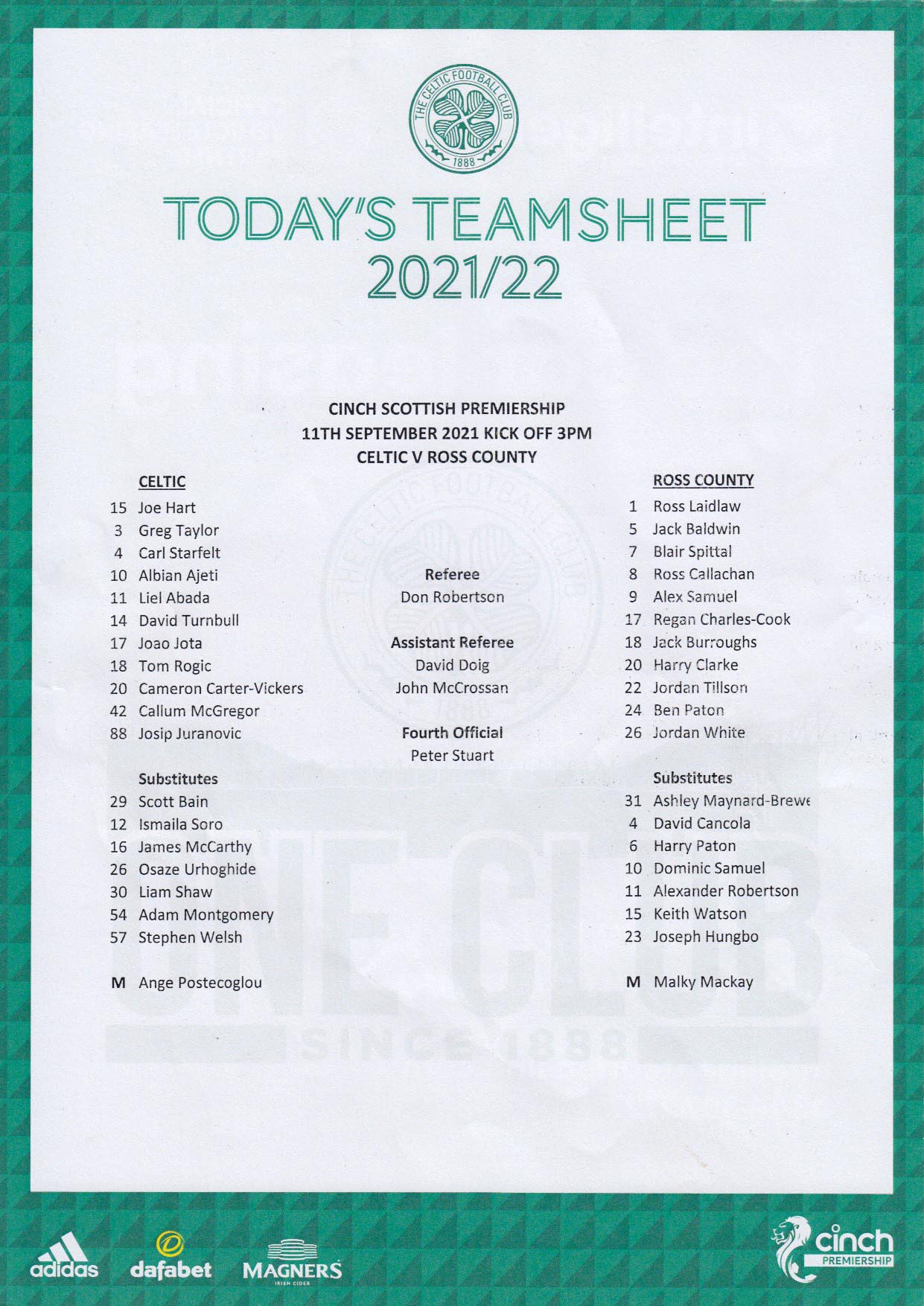 Official Teamsheet