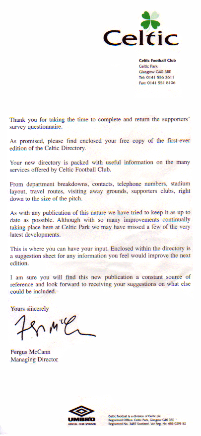 A letter from Fergus McCann