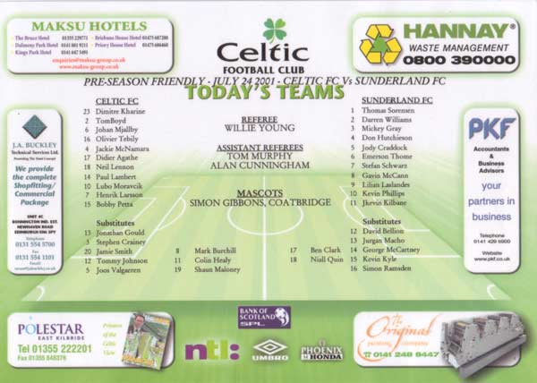 LEICESTER CITY  programme back cover is a Celtic Squad photograph.