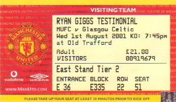 Match ticket for Ryan Giggs testimonial match.