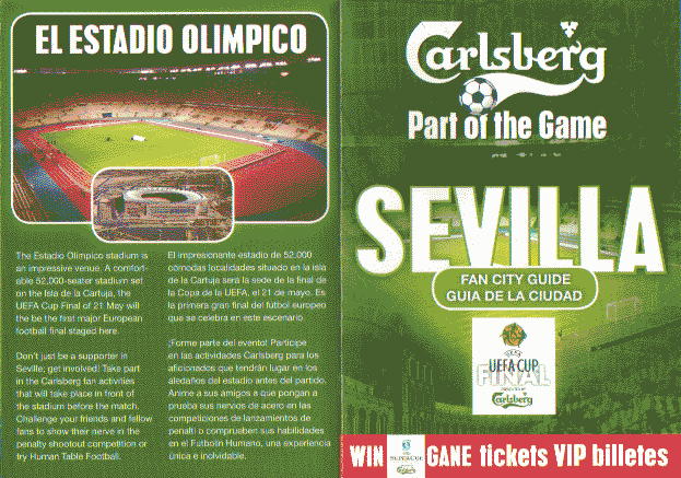 A3 fanfold Carlsberg information leaflet used for the half-time UEAF SuperCup Final tickets draw.